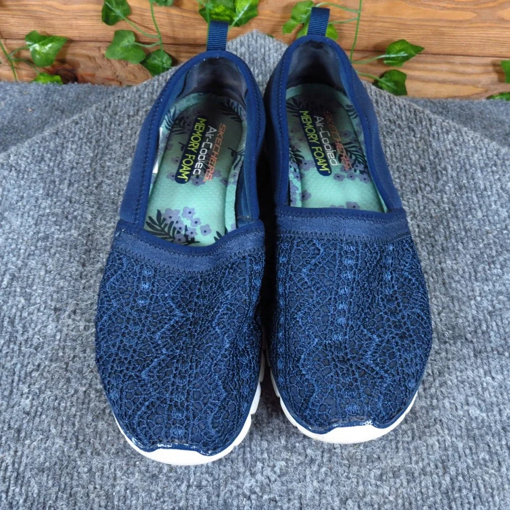 Skechers Microburst One Up Womens Walking Slip On Shoes Size 8 Navy Blue Mesh
